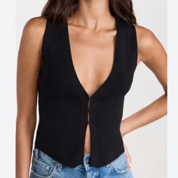 Reformation Black Ribbed Myrtle Vest XS Stretch Cotton Sweater - Picture 1 of 9